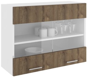 Corp Superior Karo, 2 Usi, cu sticla, Stejar Bronz/Alb, 80 x 30 x 60 cm