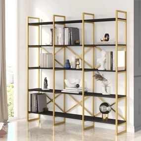 Biblioteca Living VG6-LB, PAL Melaminat, Negru / Auriu