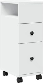 vidaXL Dulap de baie îngust cu roți, alb, lemn prelucrat