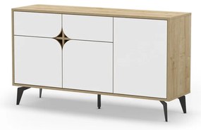 Comodă albă/în culoare naturală joasă cu aspect de lemn de stejar 140x79 cm Nola – Marckeric