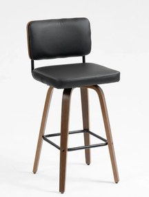 Scaun de bar, cu spatar, sezut rotativ, tapiterie PU, Negru