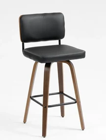 Scaun de bar, cu spatar, sezut rotativ, tapiterie PU, Negru