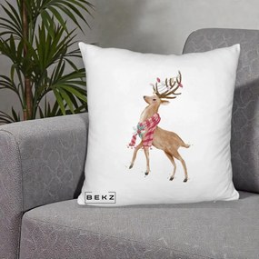 Perna Decorativa Renita cu Fular si Luminite, 40x40 cm, Alb Pufos, Husa Detasabila, Perna Inclusa, BEKZ®