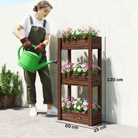 Outsunny Bac pentru plante ridicat jardinieră pe picioare 3 niveluri orificii de drenaj și căptușeală 60 x 25 x 120 cm, Maro | Aosom Romania