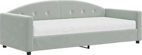 vidaXL Pat de zi cu saltea, gri deschis, 90x190 cm, catifea
