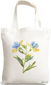 Sacosa de Panza pentru Cumparaturi, Geanta Tote, model Fresh Flowers 38 x 34.5 cm, Alba, BEKZ®