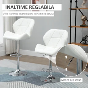 HOMCOM Scaun Bar Reglabil Pivotante si Antiderapant, Scaun bar Modern,Sarcina Maxima 120 kg,Elegante și Confortabile,Albe | Aosom Romania