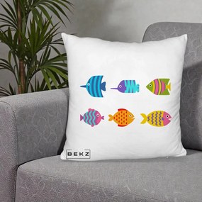 Perna Decorativa Pesti Colorati Cartoon, 40x40 cm, Alb Pufos, Husa Detasabila, Perna Inclusa, BEKZ®