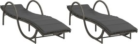 vidaXL Șezlonguri de plajă cu perne, 2 buc., gri, poliratan