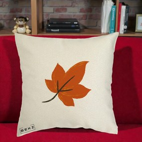 Perna Decorativa Frunza de Toamna Portocalie, 40x40 cm, Ecru, Husa Detasabila, Perna Inclusa, BEKZ®