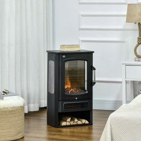 HOMCOM Soba electrică, flăcări realiste, 2 moduri de încălzire, protecție împotriva supraîncălzirii, oțel, negru, 44,5 x 32 x 74 cm | Aosom Romania