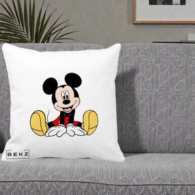 Perna Personalizata Mickey Mouse Relaxat, 40x40 cm, Alba Mata, Husa Detasabila, Perna Inclusa, BEKZ®