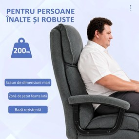 HOMCOM Scaun de Birou cu Spătar Înalt și Înălțime Reglabilă, 68,5x79x117-125 cm, Gri | Aosom Romania