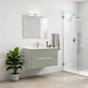 Trent Mobilier de baie 80 cm lavoar ceramic (2 sertare) cu oglindă 60x80 cm alb-verde