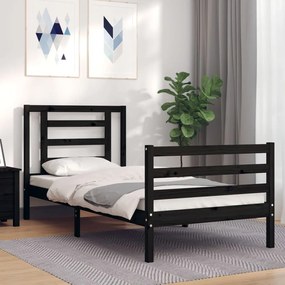 3194690 vidaXL Cadru de pat cu tăblie, negru, 90x200 cm, lemn masiv