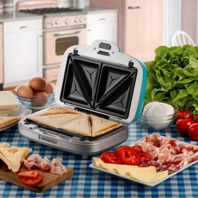 Aparat 3in1 pentru preparare gogosi, briose si sandvisuri Ariete PARTY TIME 1972/01, 700W, 3 placi detasabile, Turcoaz