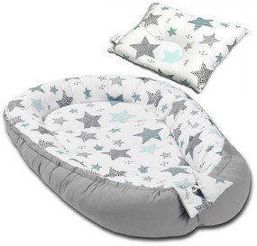 Cosulet bebelus pentru dormit Kidizi Baby Nest + pernuta plagiocefalie Kidizi All Mint Stars
