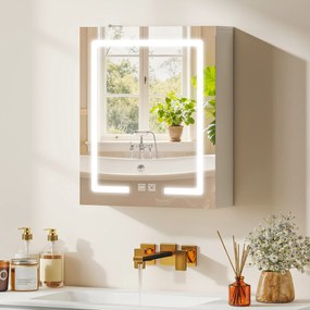 HOMCOM Dulap Baie cu Oglindă și LED, 50x15x60 cm, Anti-Aburire, Rafturi Reglabile, 3 Temperatură de Lumină, Dulap Suspendat din MDF, Alb | Aosom Romania