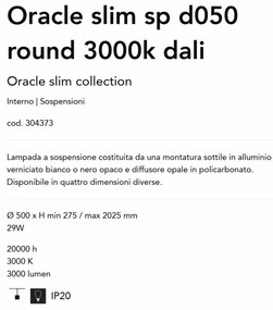 Lustra LED suspendata design slim Oracle d050 round 3000k dali alb
