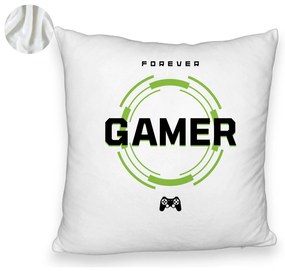 Perna Decorativa Fluffy, Model Forever Gamer, 40x40 cm, Alba, Husa Detasabila, Burduf