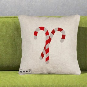Perna Decorativa Candy Cane de Craciun, 40x40 cm, Bej Canapea, Husa Detasabila, Perna Inclusa, BEKZ®