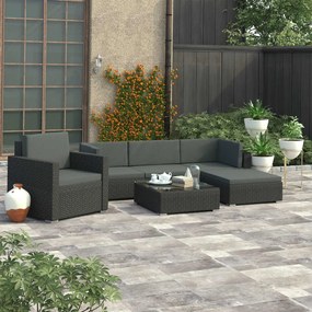 46754 vidaXL Set mobilier de grădină cu perne, 6 piese, negru, poliratan