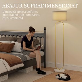 HOMCOM Lampă de Podea cu Comutator Pedală și Abajur Textil Auriu | Aosom Romania