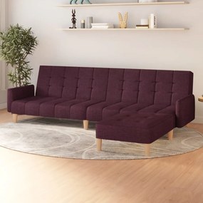 Canapea extensibila cu 2 locuri si taburet, violet, textil Violet, Cu suport de picioare