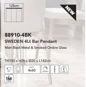 Lustra moderna cu 4 pendule Sweden negru, fumuriu