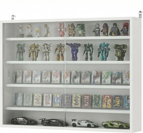 HOMCOM Vitrină de perete din lemn cu polițe reglabile și 2 uși glisante din sticlă 80x9,5x60 cm alb | Aosom Romania