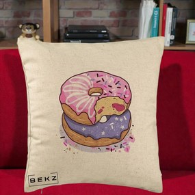 Perna Decorativa Donuts Roz si Mov, 40x40 cm, Bej, Husa Detasabila, Perna Inclusa, BEKZ®