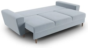 Canapea albastru-deschis extensibilă, cu spațiu de depozitare cu tapițerie din catifea 235 cm Kyoto – Cosmopolitan Design