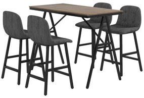 HOMCOM Set Bar Pavilion 5 Piese, Masă și 4 Scaune, Captușeală Groasă, Aspect de In, Gri Închis | Aosom Romania