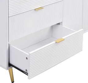 Bufet cu uși și rafturi interioare, sertare, mânere și picioare aurii, 120x38x80,5 cm, Alb