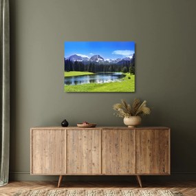 Tablou pe sticlă - vâfurile montane înzăpezite (70x50 cm)