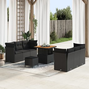 Set de canapea de grădină vidaXL cu 9 piese Negru Ratan Poli Acacia