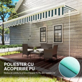 Outsunny Copertină Retractabilă cu Braț Pliabil și Protecție UV, 395x 245 cm, Verde și Alb | Aosom Romania