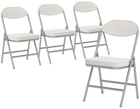 HOMCOM Set de 4 scaune pliante căptușite, Scaune pliante cu material catifea, spătar, cadru metalic, crem | Aosom Romania