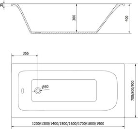 Mexen Vega cadă dreptunghiulară 180 x 80 cm cu carcasă, albă - 55011808000X