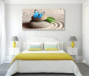 Tablou fluture albastru pe piatră Zen