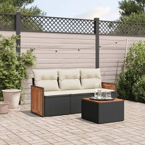 vidaXL Set mobilier de grădină cu perne, 4 piese, negru, poliratan