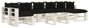 Set mobilier gradina din paleti, cu perne negru, 8 piese, lemn Alb si negru, 1
