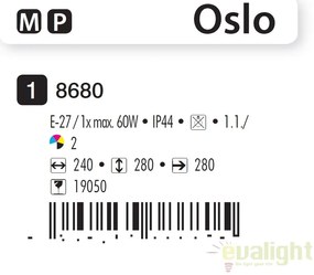 Aplica de perete exterior IP44, neagra Oslo 8680 RX
