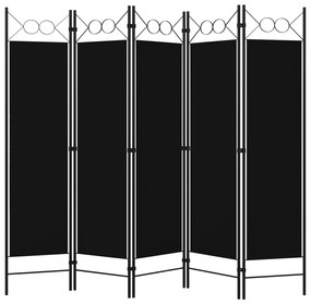 320710 vidaXL Paravan de cameră cu 5 panouri, negru, 200 x 180 cm