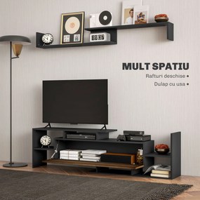 HOMCOM Mobilier TV cu Raft de Perete, Rafturi Deschise și Dulăpior din Lemn, 153,6x25x42 cm, Negru | Aosom Romania