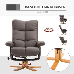 HomCom fotoliu rabatabil cu taburet, 80×99×86cm, maro | AOSOM RO