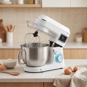 HOMCOM Mixer planetar 6 L 1400 W cu cap înclinat 6 viteze Funcție de fermentare Ecran LED Alb | Aosom Romania