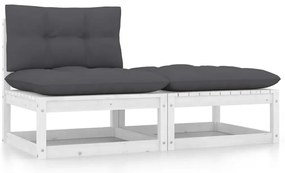 vidaXL Set mobilier de grădină cu perne, 2 piese, alb, lemn masiv pin