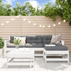 3186180 vidaXL Set mobilier relaxare de grădină 5 piese alb lemn masiv de pin