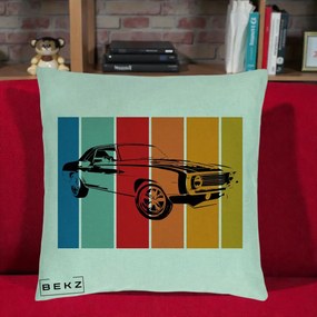 Perna Personalizata Masina Retro Muscle Car Grafic, 40x40 cm, Verde Menta, Husa Detasabila, Perna Inclusa, BEKZ®